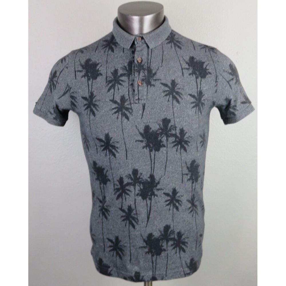 Mens Superdry Shirt City Polo Palm Tree All Over Short Sleeve Size Small S Gray